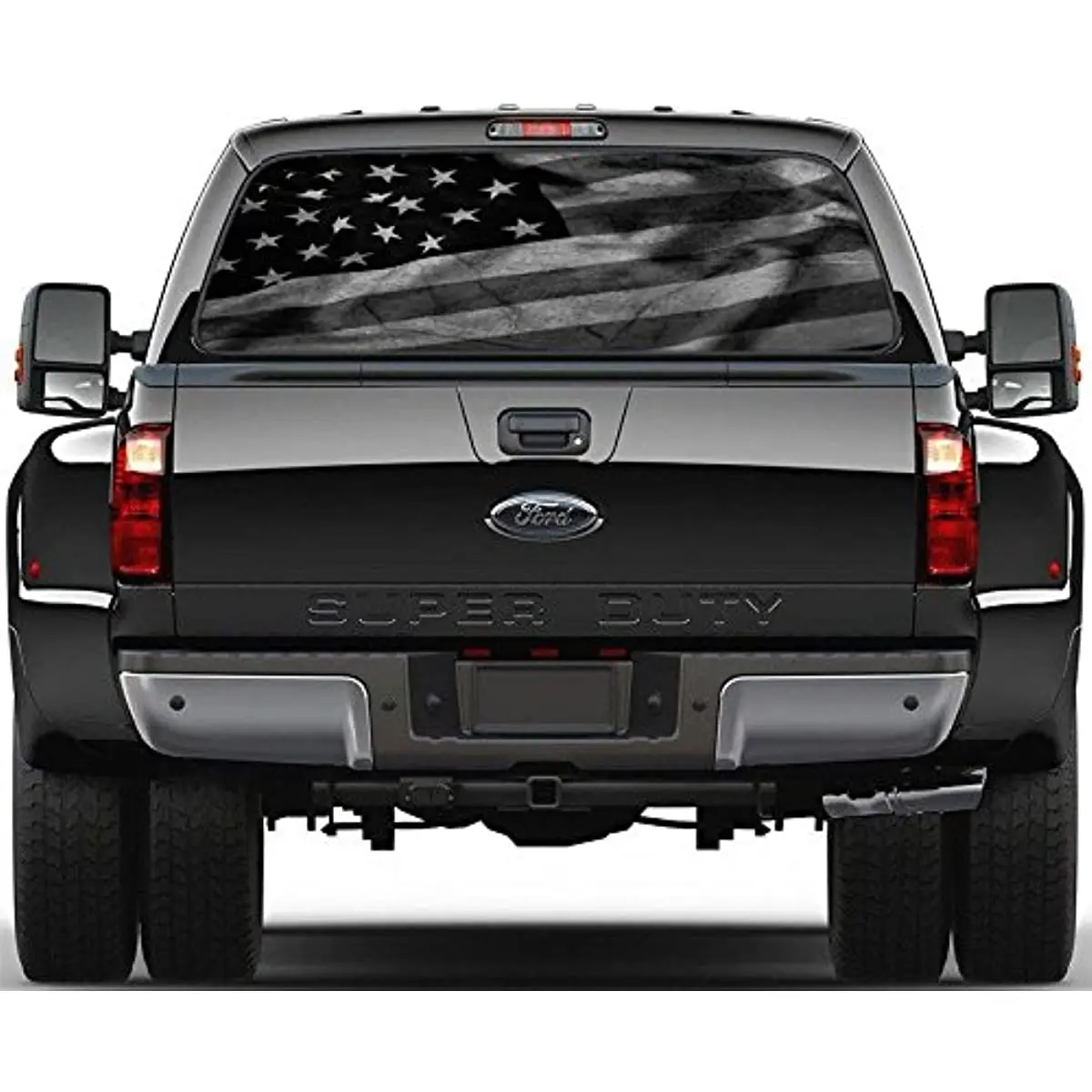 Siyah ve beyaz Amerikan bayrağı arka cam çıkartma araba kamyon SUV Van 778, büyük 66