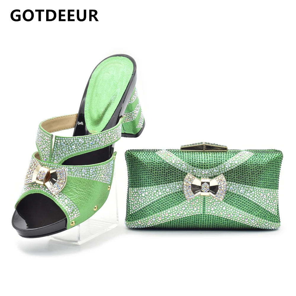 Son Yeşil Renk Afrika Eşleşen Ayakkabı ve Çanta İtalyan Kadın İtalyan Ayakkabı ve Çanta Maç için Ayakkabı ile çanta seti ile Taş Görüntü 0