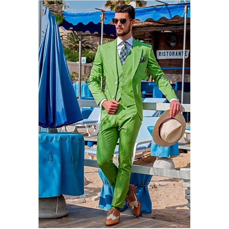 Sonbahar Ve Kış 2021 Son Yüksek Kaliteli Erkek Çentik Yaka Damat Smokin Açık Yeşil Erkek Takım Elbise Düğün 3 Adet vetement homme Görüntü 0