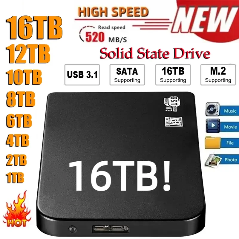 Taşınabilir SSD 1 TB Yüksek Kapasiteli harici sabit disk 2 TB Katı Hal Sürücü sabit disk Yığın depolama Aygıtı için Dizüstü / Masaüstü / Telefon Görüntü 0