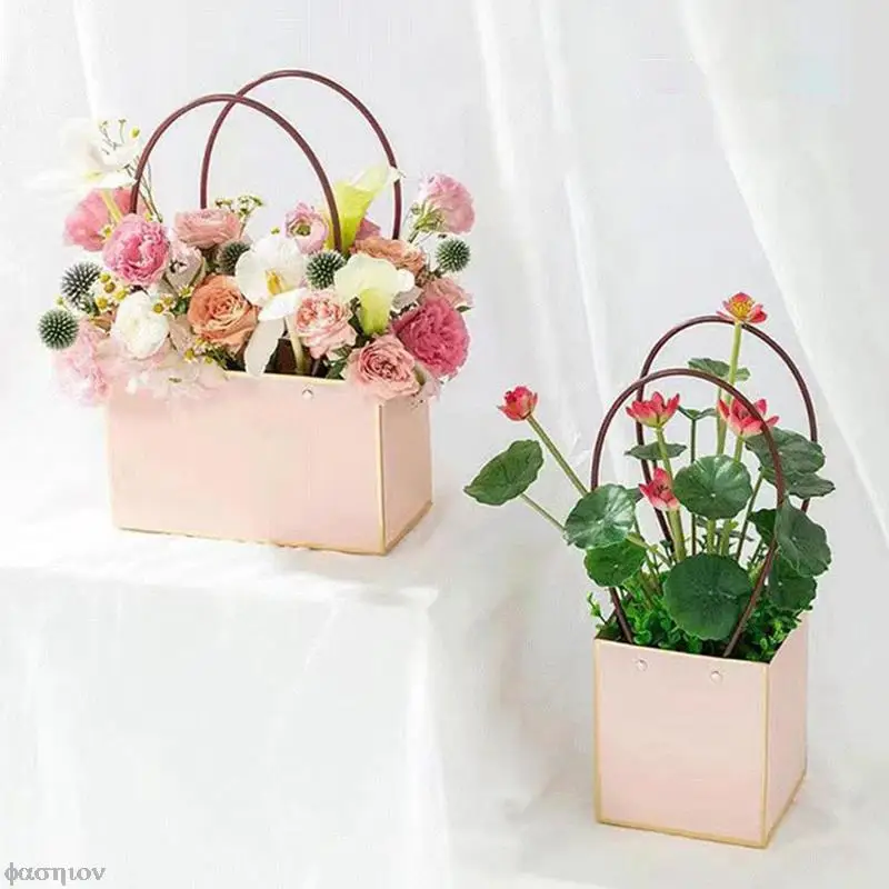 Taşınabilir Çiçek Kutusu Su Geçirmez Kağıt Kullanışlı hediye çantası Kraft Çanta Hediye Kutusu Ambalaj Şeker Kek Doğum Günü Düğün Gül Parti Görüntü 0
