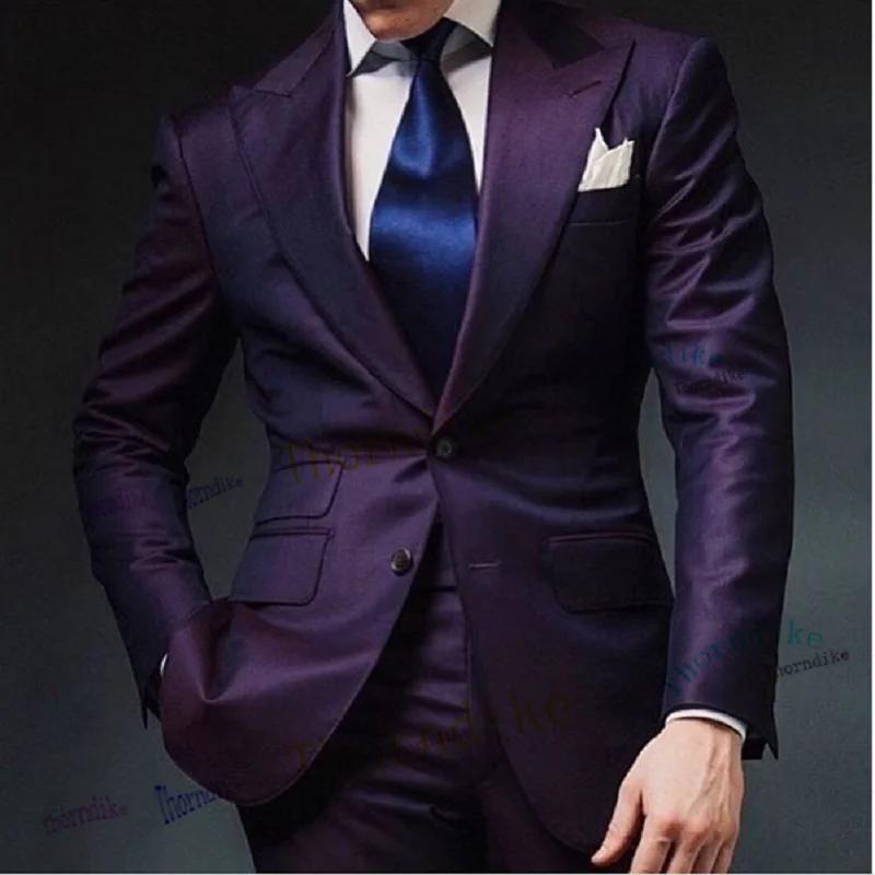 Thorndike 2 Parça Custom Made Erkek Takım Elbise 2020 Koyu Mor Blazer Düğün Takımları Slim Fit Damat Özel Smokin Ceket + Pantolon Görüntü 0