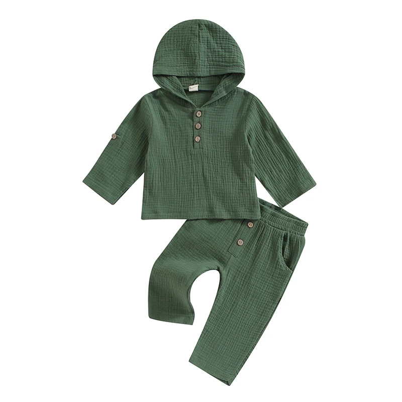 Toddler Bebek Erkek Rahat Kıyafetler Pamuk Katı Uzun Kollu Çocuk Kapşonlu T-shirt Pantolon İle 2 Adet Sonbahar Çocuk Giyim Seti Görüntü 0