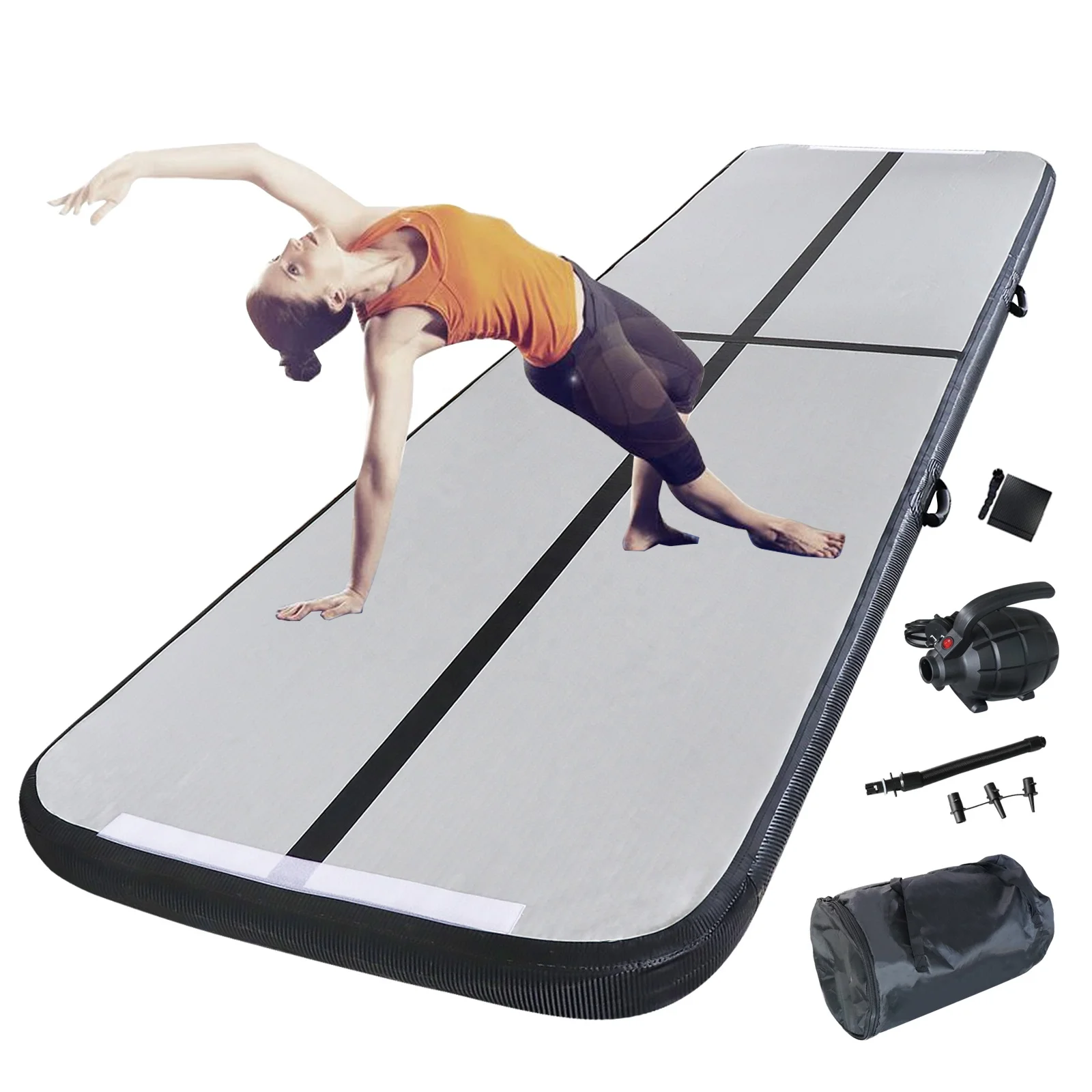 UICE-Siyah Karbon şişme spor Mat, Dayanıklı Jimnastik egzersiz matı, Hava Parça, 4 m x 1 m x 10 cm, 4 m x 3 m Görüntü 0
