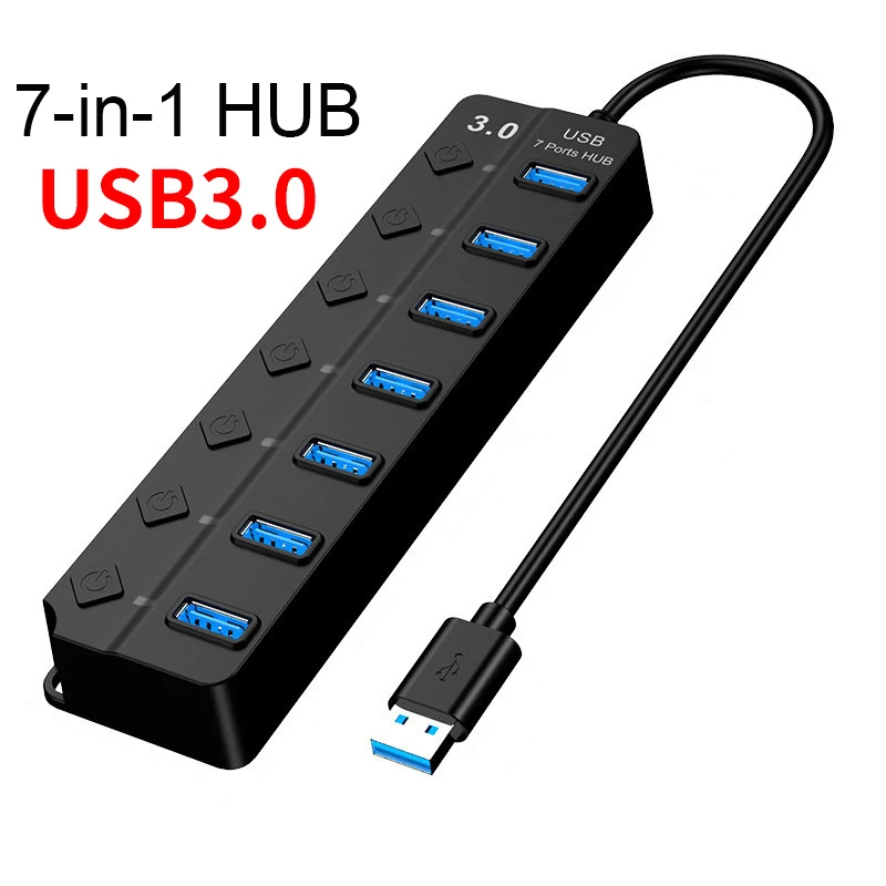 USB 3.0 7 Port Hub dağıtıcı adaptör Kablo uzunluğu 30/120cm masaüstü bilgisayar Mac Laptop Klavye fare 2TB Mobil sabit disk Görüntü 0