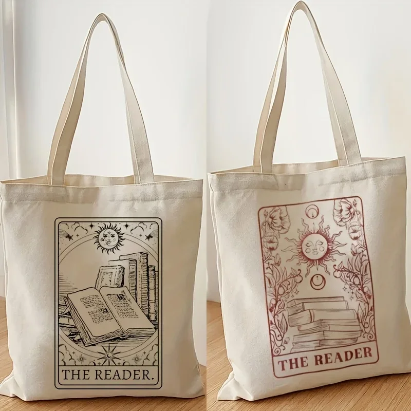 Vintage Okuyucu Desen Kanvas omuzdan askili çanta, Hafif Güneş Desen Alışveriş Çantası, Çok Yönlü saklama çantası Görüntü 0
