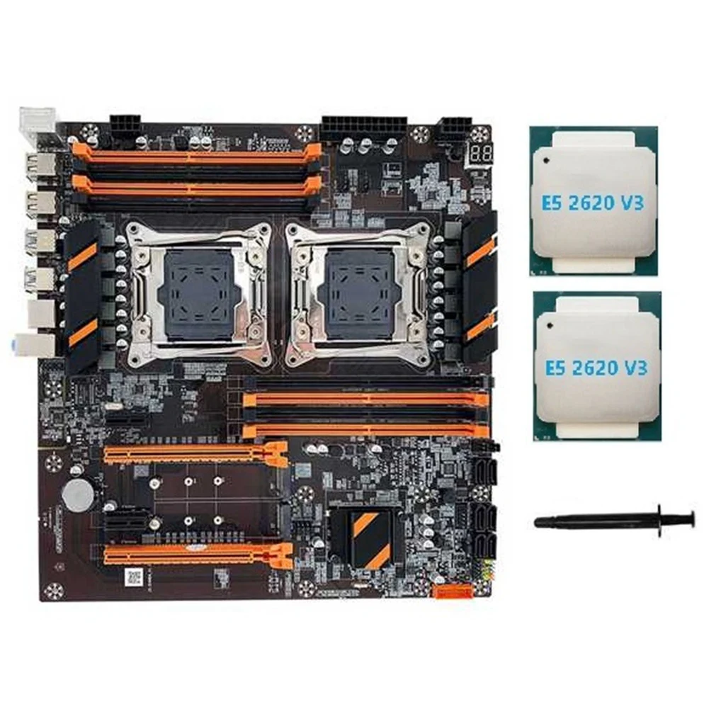 X99 Çift CPU Anakart Desteği LGA2011-3 CPU Desteği DDR4 ECC Bellek Anakart + 2XE5 2620 V3 CPU + Termal Gres Görüntü 0