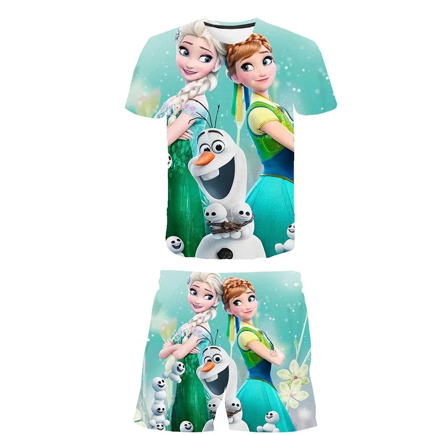 Yaz Dondurulmuş 2 Kız Karikatür T Shirt + şort takımı Giysileri Çocuklar Sevimli Elsa Prenses 2 adet Çocuk Karikatür Rahat Kostüm Kıyafetler Görüntü 0