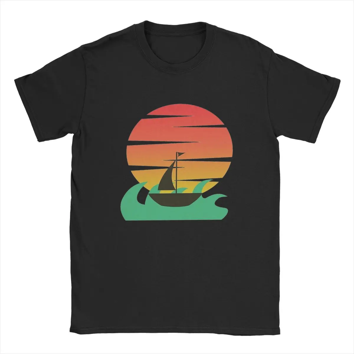 Yelken Içine Günbatımı Erkekler T Shirt vintage yelkenli tekne Çılgın Tees Kısa Kollu Ekip Boyun T-Shirt Saf Pamuk Hediye Fikri Giysi Görüntü 0