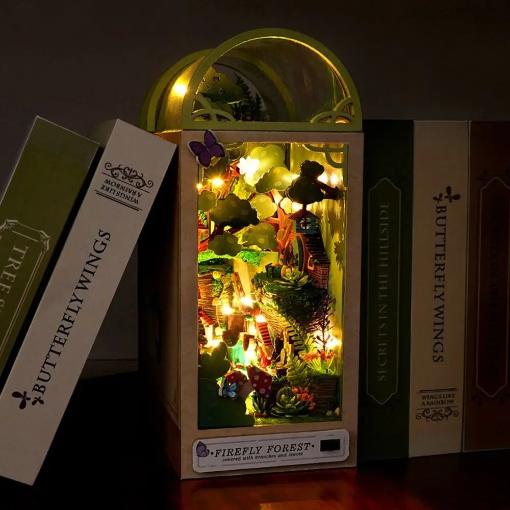 Yeni DIY ahşap kitap Nook raf ekleme Kiti minyatür yapı kitleri sihirli ev kitaplık ışık kitap Ayracı arkadaşlar yetişkinler hediyeler Görüntü 0