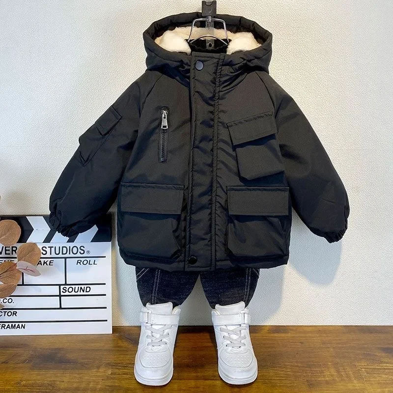 Yeni Kış Aşağı pamuklu ceket Erkek Siyah kapüşonlu ceket Çocuk Giyim Giyim Genç 3-8Y Çocuklar Parka Yastıklı Snowsuit XMP323 Görüntü 0