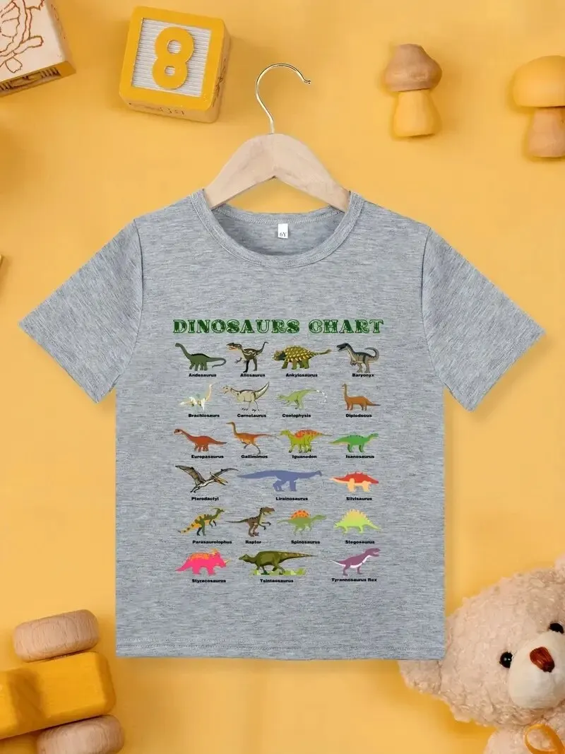 Yeni Moda Erkek Kız T-shirt Şık Dinozorlar Grafik Hayvan rahat Giysiler Güzel Üstleri Çocuklar için 4-7 Yıl Görüntü 0