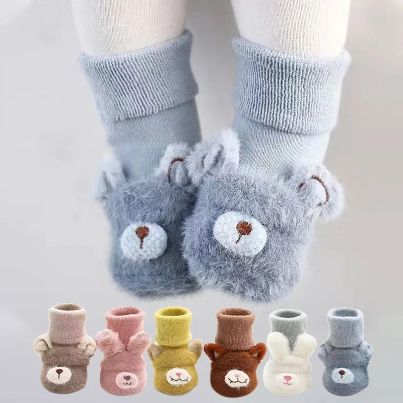Yürümeye başlayan Çorap Yenidoğan Bebek Kış Çorap Karikatür Kalın Havlu Pamuklu Çorap Bebek Erkek Kız Sevimli Hayvan Tırtıklı Taban Kat Çorap Görüntü 0