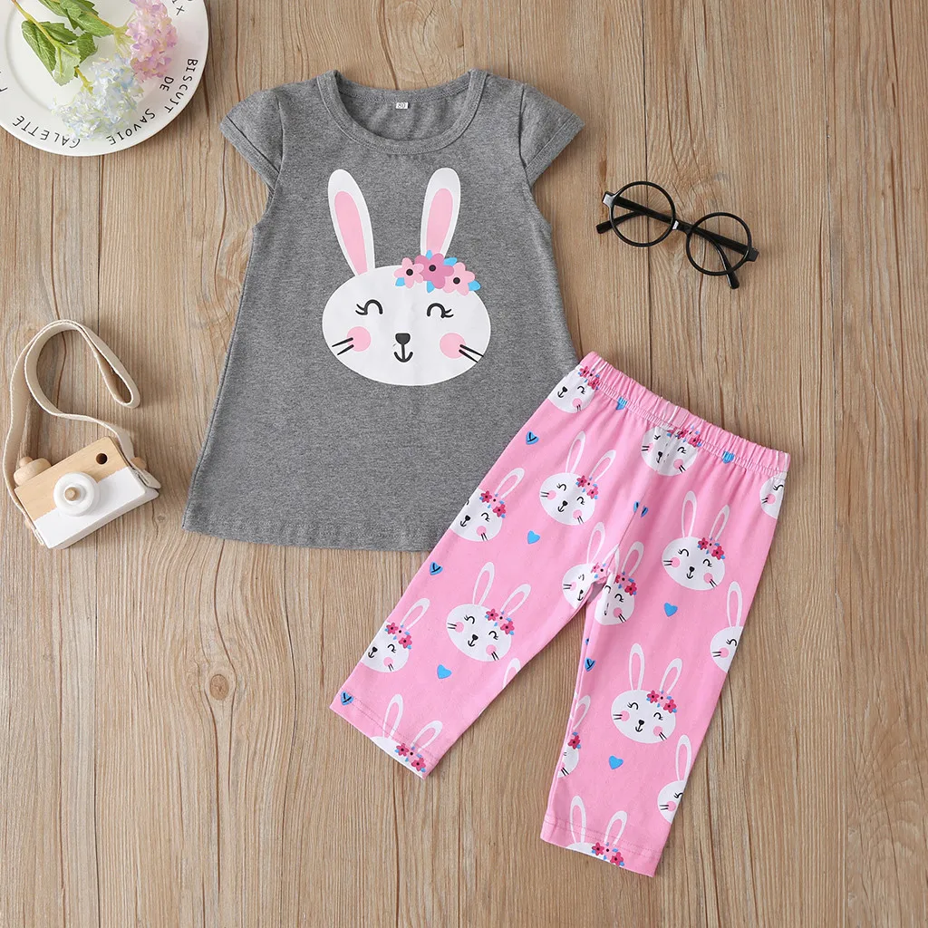 Yürüyor Çocuk Bebek Kız Tavşan Çiçek Üstleri T-Shirt Tavşan Pantolon Kıyafetler Giysileri Kız Giysileri 4t Görüntü 0