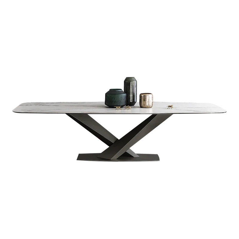 lüks Mermer üst siyah çelik yemek masası / Skyway yemek masası mermer üst yemek masası Görüntü 0