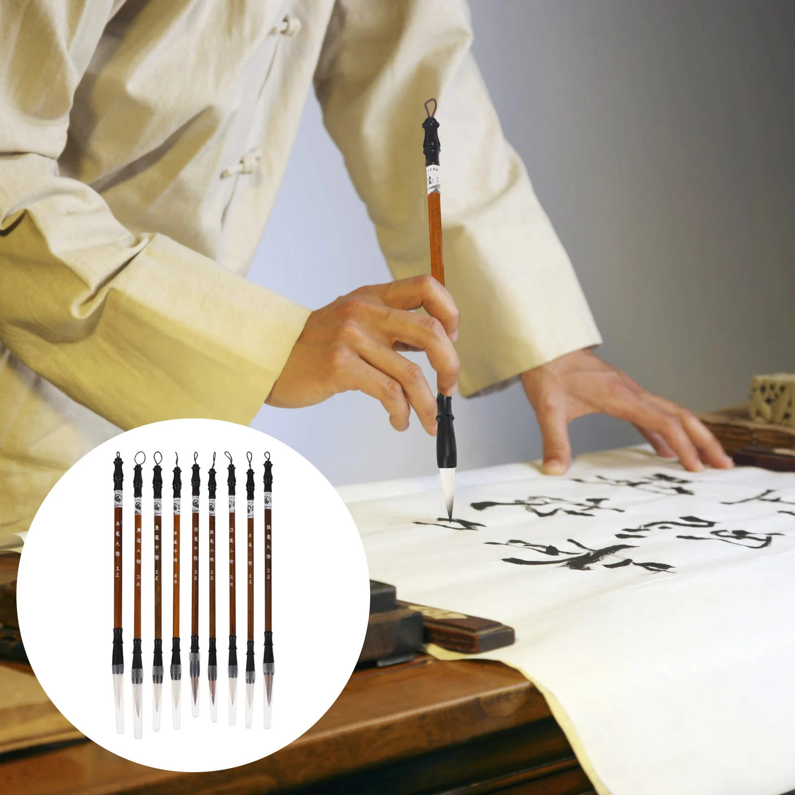 Çin Kaligrafi Fırçaları Taşınabilir Boyama Fırçaları (Açık Kahverengi)1 Torba Görüntü 0