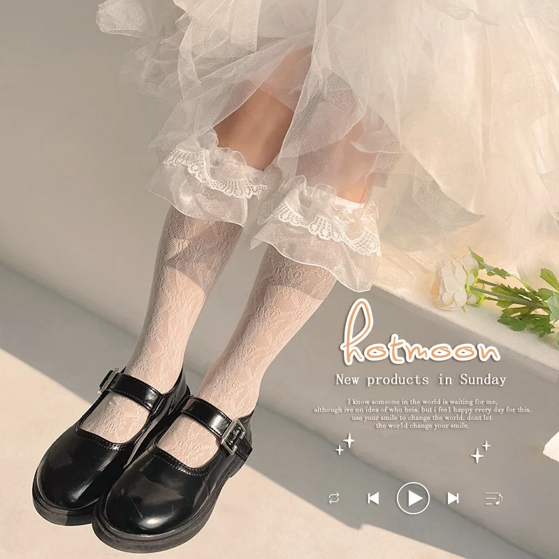 Çocuk Kawaii Bahar Yaz Kızlar İlmek Diz üstü çorap Sevimli Fırfır Dantel Prenses Elbise Tayt Çorap Çocuklar İçin Görüntü 0