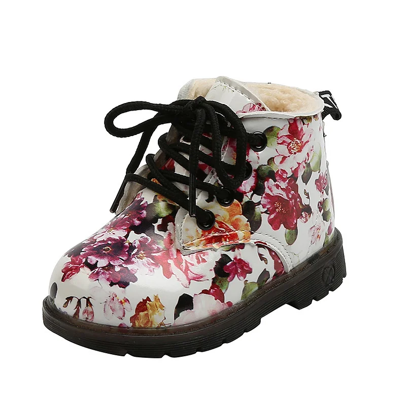 1-6 Yıl Bebek Ayakkabıları Kız Erkek Çiçek Baskı Botları Çocuklar Yumuşak Alt Martin Çizme Çocuk Sonbahar Kış moda ayakkabılar Görüntü 1