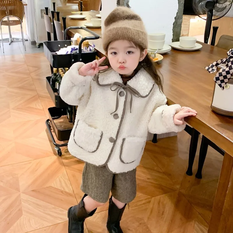 1-8Yrs Çocuk Kız Jacekts Polar Polar Sıcak Yumuşak Ceket Kış Sonbahar Toddler Bebek Kız Kıyafet Çocuk Giyim Kore Giyim Görüntü 1