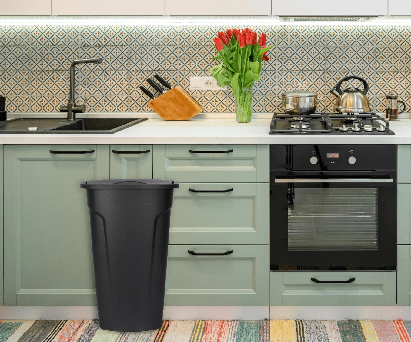 11 Galon Çöp Tenekesi, Plastik Kaldırma Üstü Mutfak Çöp Tenekesi, Siyah Görüntü 1