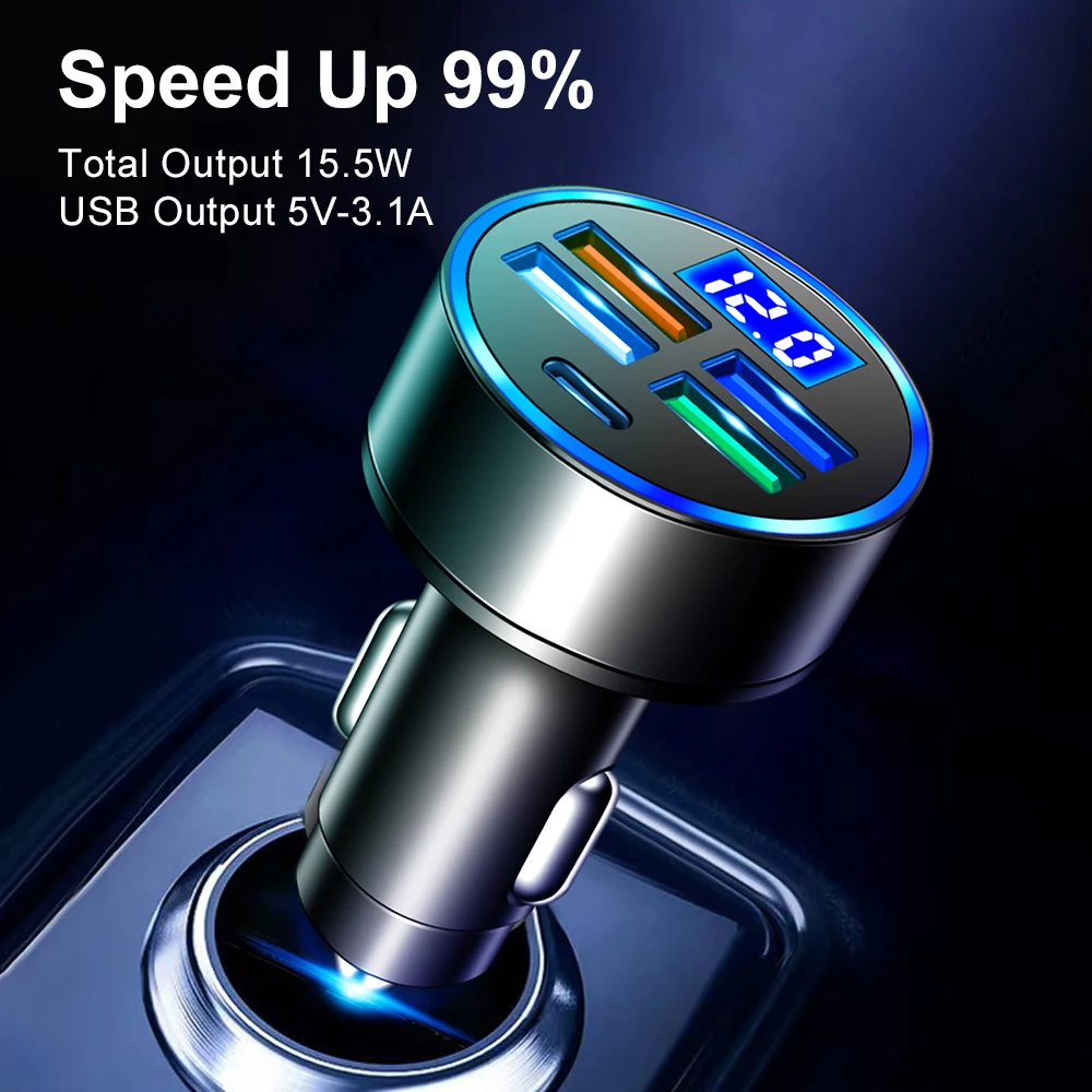 12-24V 5 Port 15.5 W USB Tip-C Araç Şarj Cihazı LED Dijital Ekran Şarj Adaptörü Görüntü 1