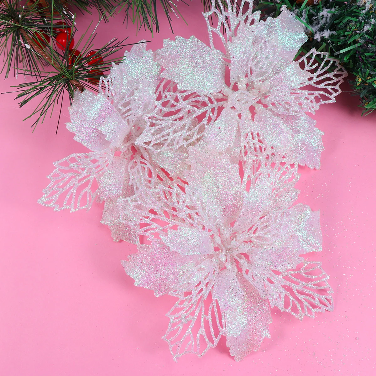 12 Adet Noel çiçek süslemeleri ev süsler ağaç asılı kolye içi boş için Görüntü 1