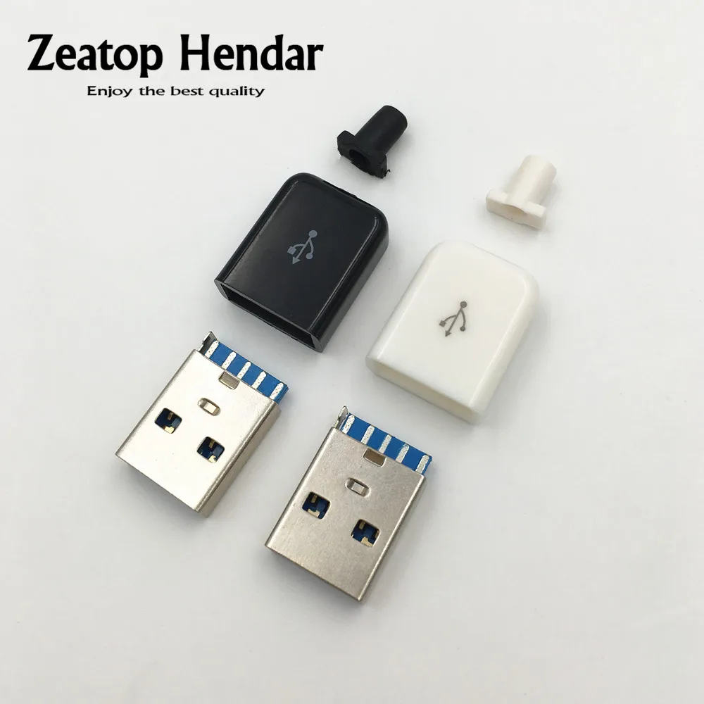 2 Takım DIY USB 3.0 A Erkek 4Pin Fiş Kaynak Tipi Soket 3 in 1 Konnektör Lehimleme Adaptörü Beyaz Siyah Görüntü 1