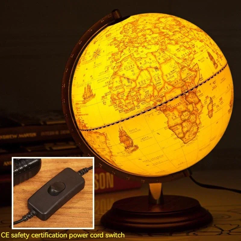 20/25cm Retro Led Dünya dünya küresi Haritası 360 Derece Dönen Dünya Coğrafya Haritası Tüm İngilizce Masa Dekorasyon Masa Lambası Görüntü 1