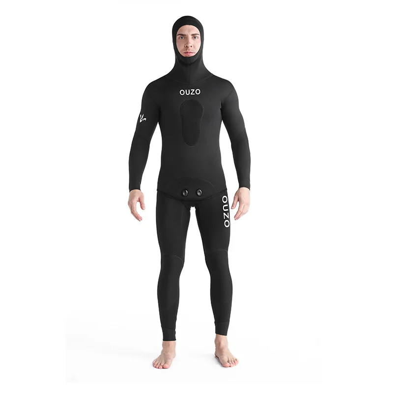 3MM İki Adet Neopren Dalış Wetsuit Kapşonlu Erkekler Sıcak Tutmak Sualtı Avcılık Spearfishing Sörf Yüzme Dalış Mayo Görüntü 1