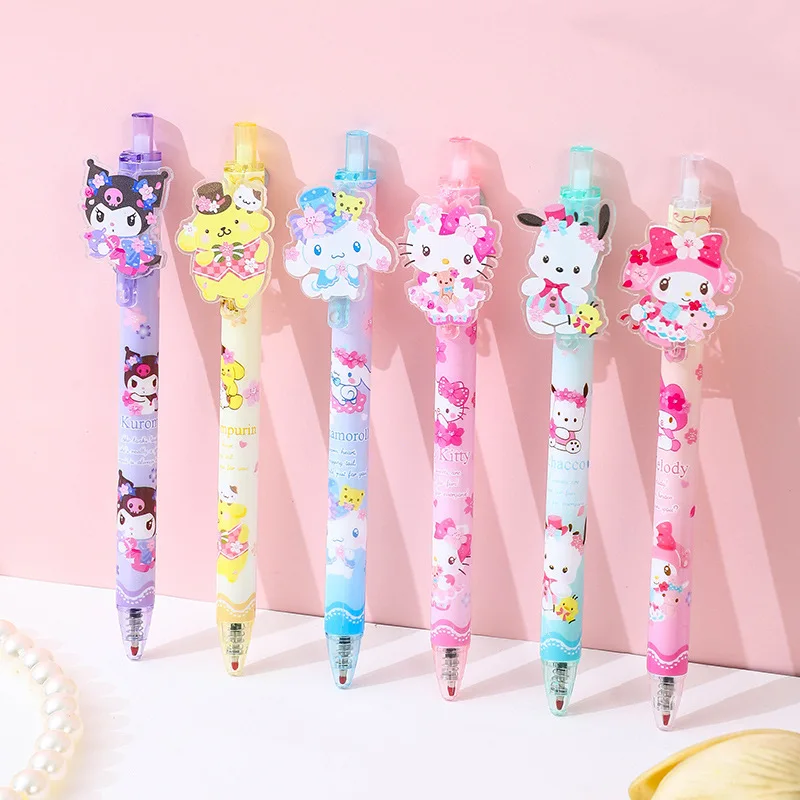 48 adet Sanrio Akrilik Yama Basın Kalem Kawaii Melodi Kuromi Hello Kitty 0.5 Siyah Basın Jel Kalem Sevimli Öğrenci Kırtasiye Hediye Görüntü 1