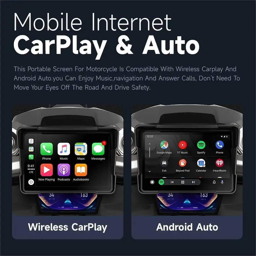5 inç Kablosuz CarPlay Moto Motosiklet Navigasyon GPS Navigator Android Otomatik Ön Arka Çift Kamera Kaydedici Su Geçirmez Ekran Görüntü 1
