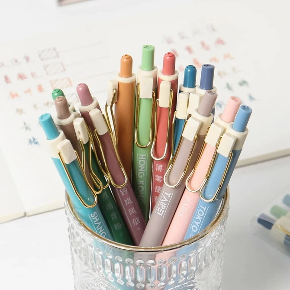 6 adet Retro Tarzı renkli jel mürekkep kalem seti Şehir Seyahat Tıklama Tipi 0.5 mm Tükenmez Yazma Okul Ofis Görüntü 1