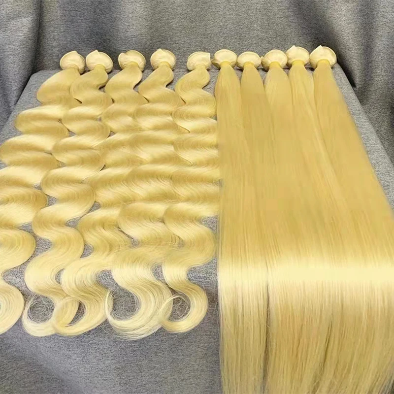 613 sarı saç Demetleri Çin Saç Örgü Demetleri 100 % Bal Sarışın düz insan saçı postiş 32 34 36 38 40 inç Remy Saç Görüntü 1