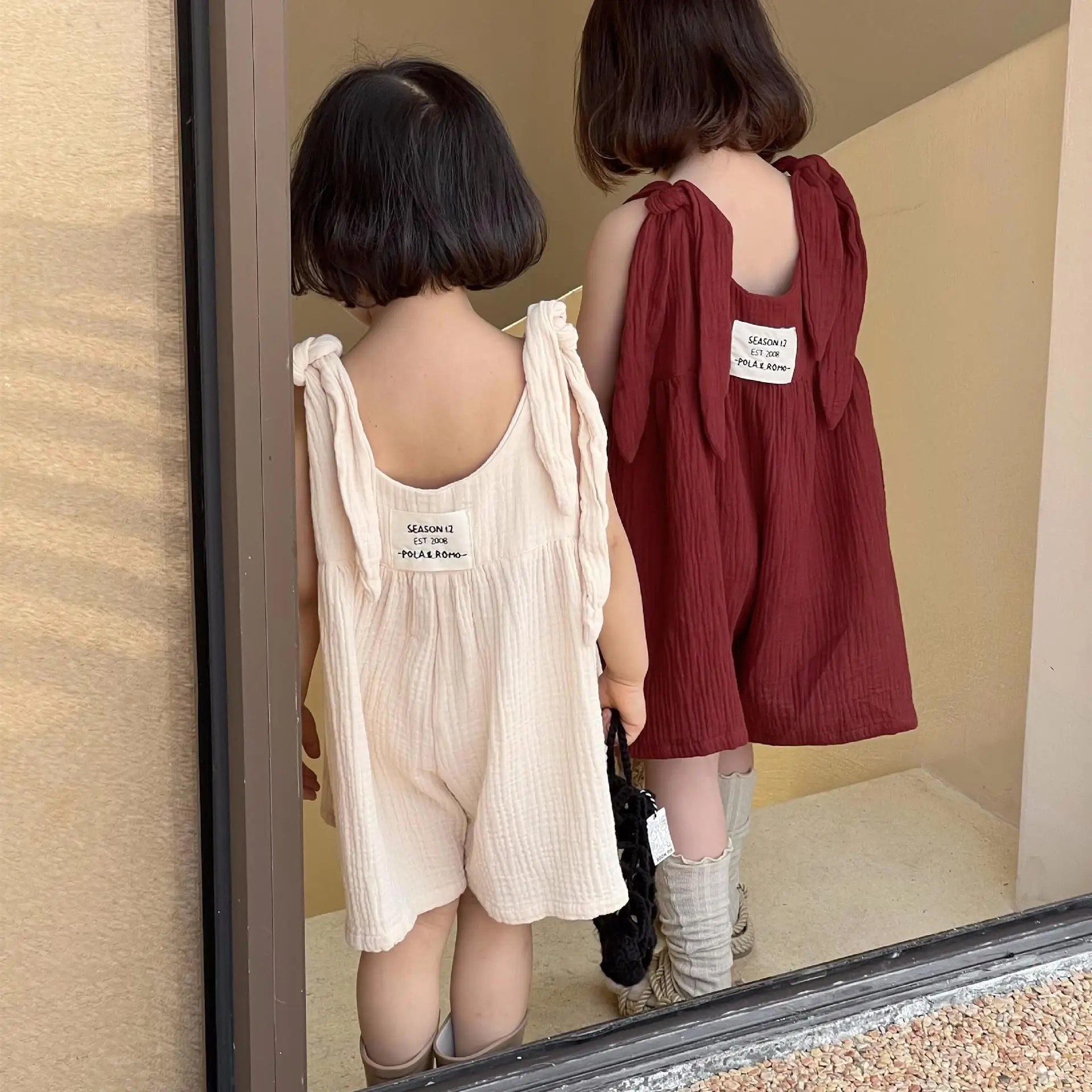 6750 Çocuk Giysileri kız Tulum 2023 Yaz Yeni Kız çocuk pantolonları Askı Pantolon Çift Gazlı Bez Dantel Etiketli Şort Görüntü 1