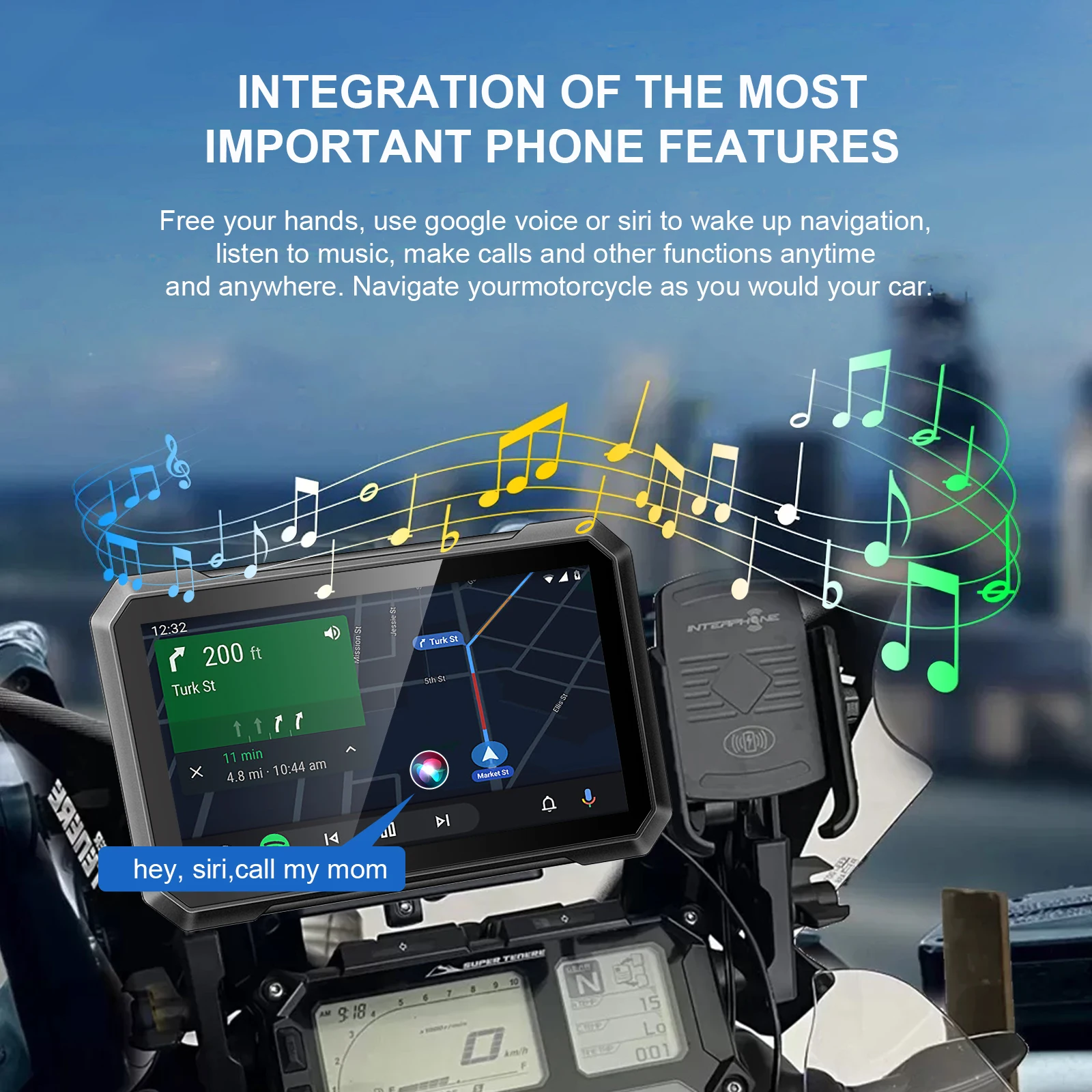 7 İnç Motosiklet GPS Navigasyon IPX67 Su Geçirmez Ekran Çift Bluetooth Kablosuz Apple Carplay ve Android Otomatik Navigator Görüntü 1