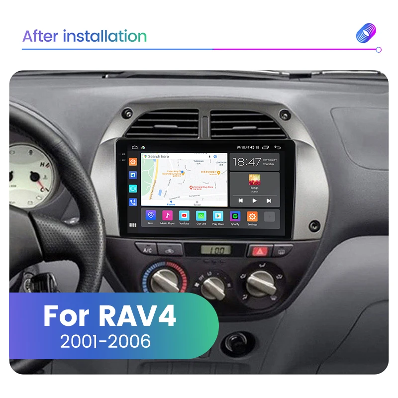 8G + 256G Android 12.0 2Din Araba Radyo Multimedya Video Oynatıcı Navigasyon GPS Toyota RAV4 2001 2002 2003 2004 2005 2006 CarPlay Görüntü 1