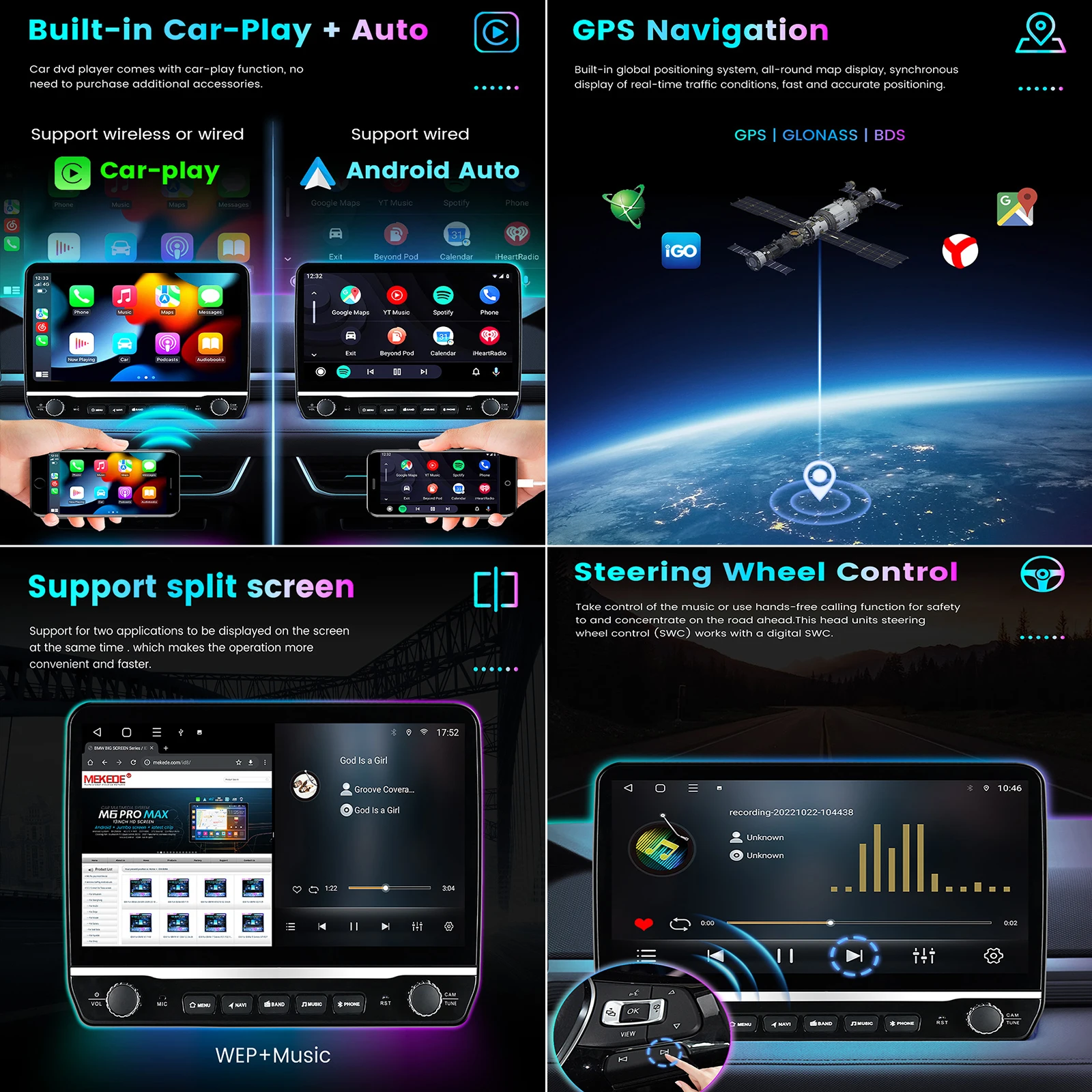 9/10 inç CarPlay Oto Araba Navigasyon Radyo Multimedya Oynatıcı Kia LADA Hyundai Peugeot Akıllı Android All-in-bir Makine Görüntü 1
