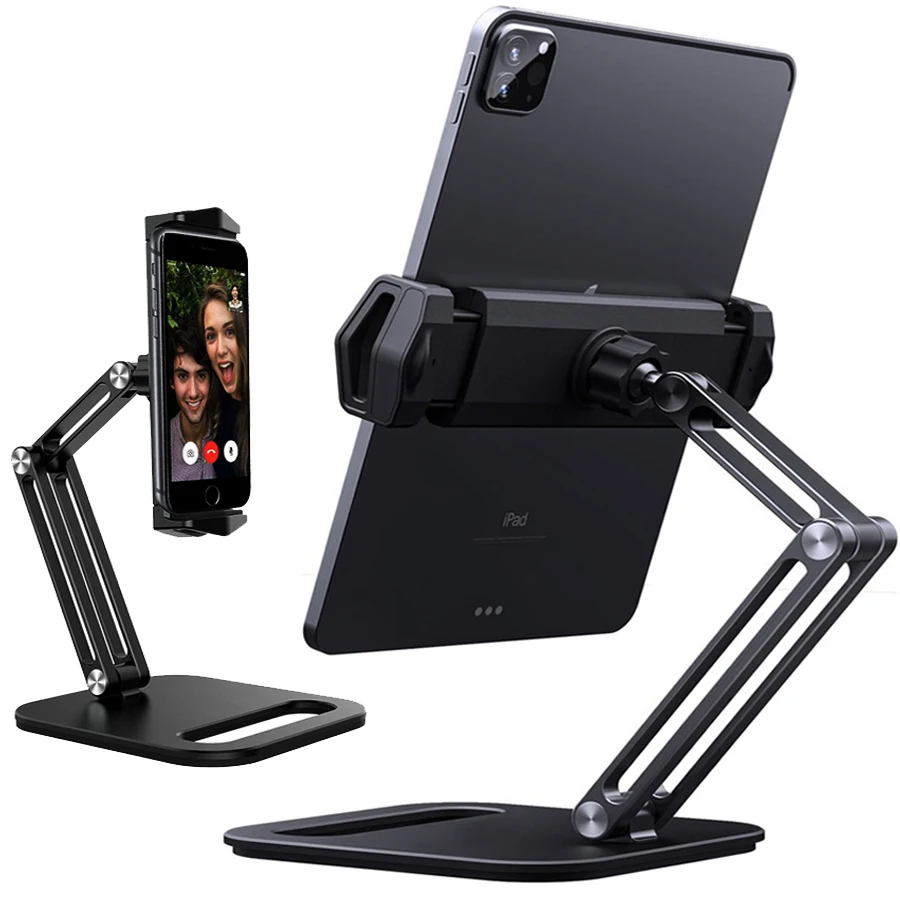 Alüminyum Alaşımlı Tablet Standı Ayarlanabilir Katlanır Uzun Kol iPad Standı Ergonomik 360 ° Dönebilen Tablet ve Telefon Kelepçe Montaj Tutucu Görüntü 1