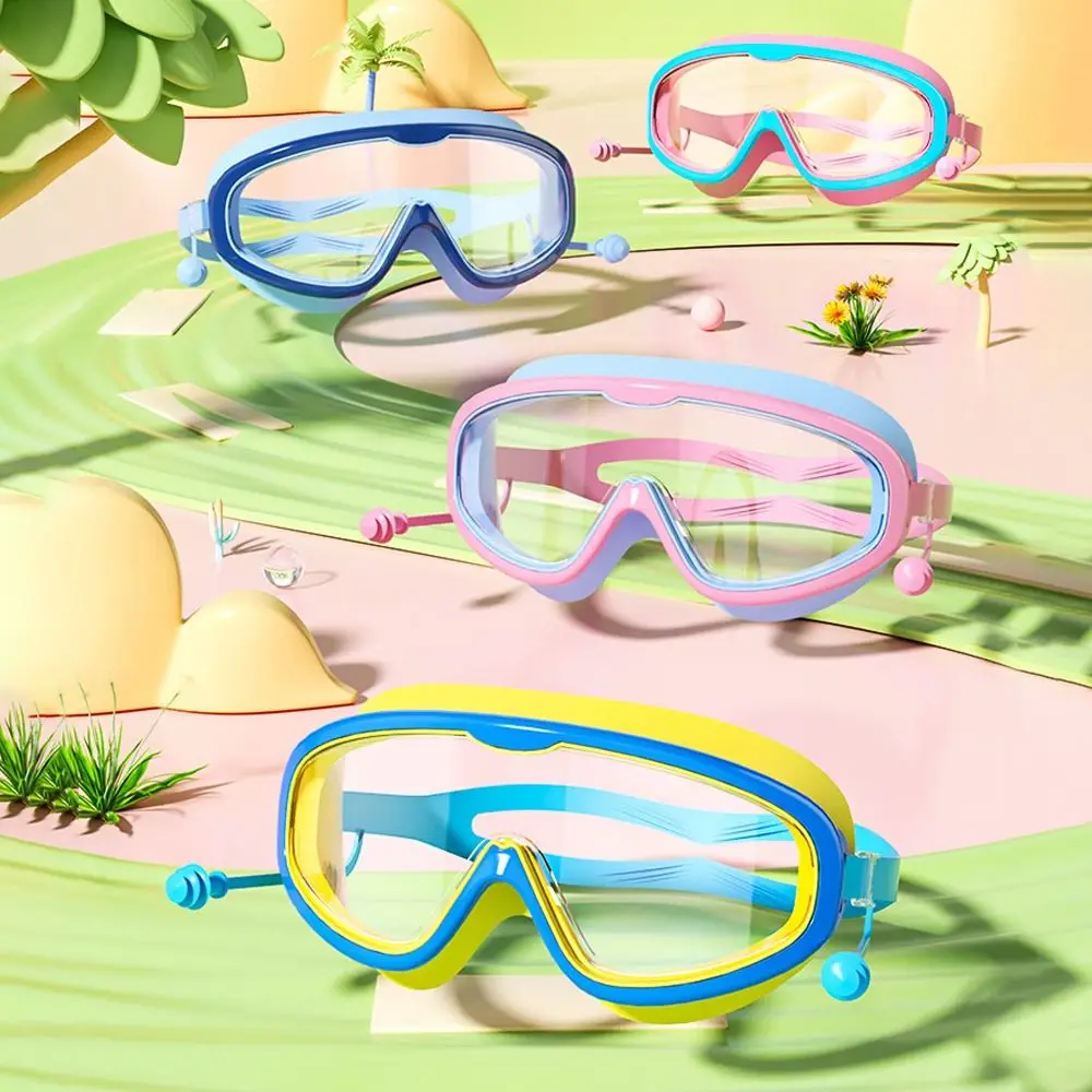 Anti Sis yüzme gözlükleri Çocuklar Kulak Tıkacı İle Geniş Görüş Yüzmek Gözlük Elastik Büyük Çerçeve Yüzme Aksesuarları Yüzme için Görüntü 1