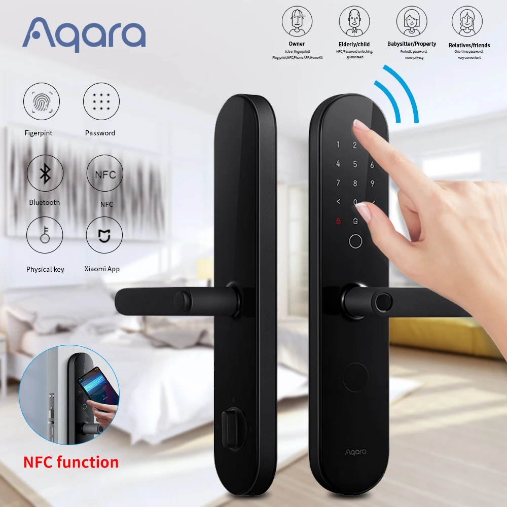 Aqara N100 / N200 Akıllı Kapı Kilidi Parmak İzi Şifre Bluetooth uyumlu Kilidini NFC Apple HomeKit Mi Ev APP Akıllı Bağlantı Görüntü 1