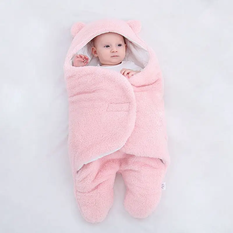Bebe Kış Sıcak Polar Bebek Bebek Uyku Tulumu Zarf Yenidoğan Bebek Yatak Wrap Sleepsack Karikatür bebek battaniyesi Kundaklama Görüntü 1