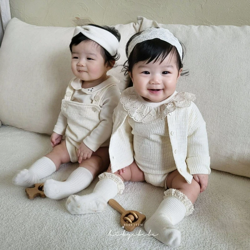 Bebek Kız Bodysuits Beyaz Dantel Tek Parça Giyim Bebek Çocuk Sonbahar Rahat Tulumlar Uzun Kollu Omuz Askısı Tulum Görüntü 1