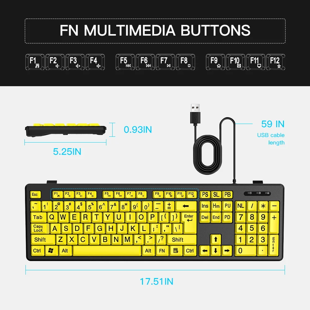 Büyük Yazı Tipi Baskı USB Kablolu Klavye 104 Tuşları Tam Boy Bilgisayar Klavye Yaşlılar için Büyük Karakter Klavye Görüntü 1