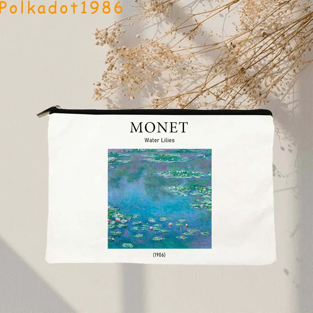 Claude Monet Nilüferler Resimleri Tuval Kozmetik Çantası Makyaj Tuvalet Çantası Kalem Kutusu Fermuar Kılıfı Anahtar bozuk para cüzdanı Sevimli Fan Hediyeler Görüntü 1