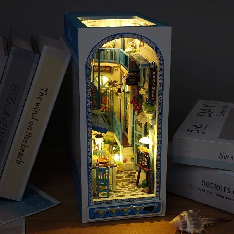 Dıy Ahşap Kitap Nook Raf Eklemek Minyatür Yapı Kiti Deniz Ev Casa Kitaplık Montaj Bookend Yetişkinler İçin Kız doğum günü hediyesi Görüntü 1