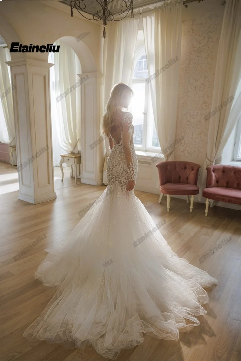 ELAİNELİU Seksi Illusion 2024 düğün elbisesi Kadınlar için Kesme Aplikler Custom Made Örgün gelin kıyafeti Artı Boyutu Görüntü 1