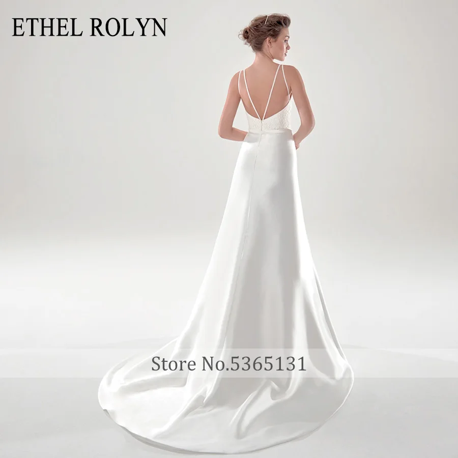 ETHEL ROLYN A-Line düğün elbisesi 2022 Zarif Saten Dantel O-boyun Backless Yay Kolsuz Vintage gelin kıyafeti Vestido De Noiva Görüntü 1