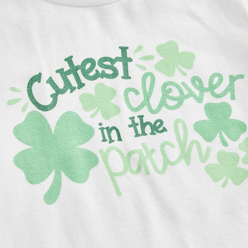 Erkek bebek Kız St Patrick Giysileri Kısa Kollu Gömlek Üst Haddelenmiş şort takımı Yaz Şirin Yonca Baskı Kıyafetler Görüntü 1