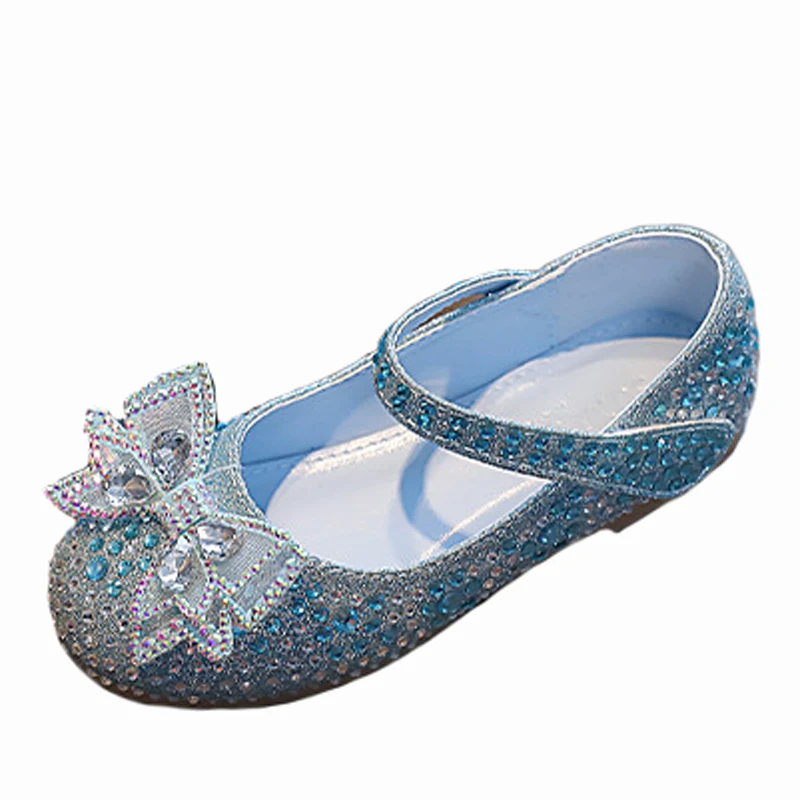 Fantezi Peri Elsa Prenses Ayakkabı fiyonk Glitter Düz Elbise Ayakkabı Kızlar Bling Cosplay Kostüm Kristal Parti Çocuk Kız Ayakkabı Görüntü 1