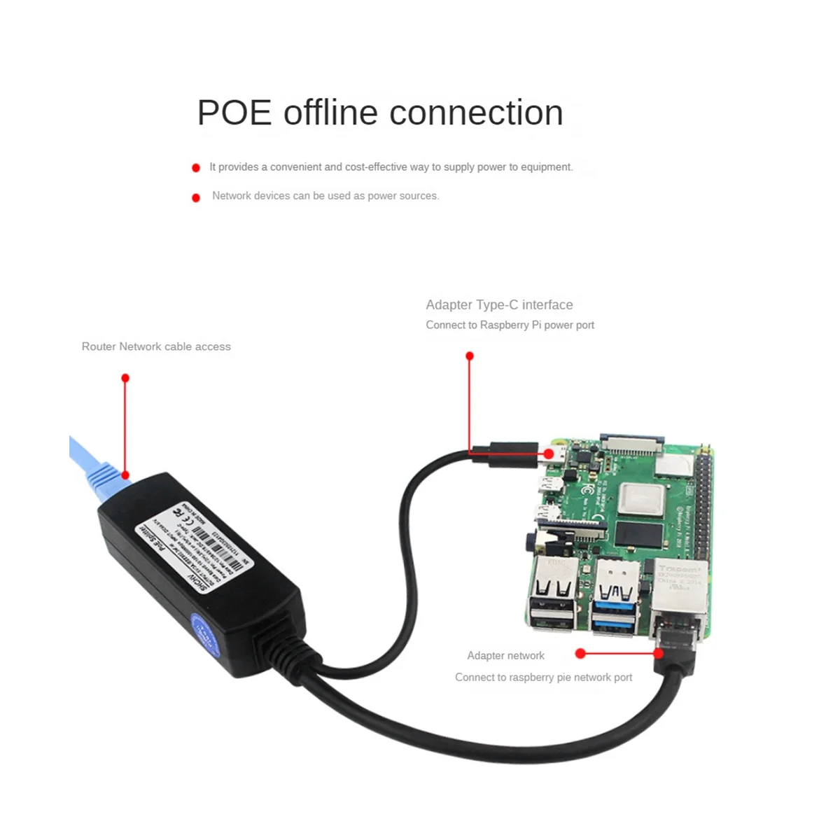 Gigabit POE Splitter 5V3A 1000Mbps Tip-C Ethernet üzerinden Güç CİSCO için HUAWEİ için IP Kamera Ahududu Pi için 4 Görüntü 1